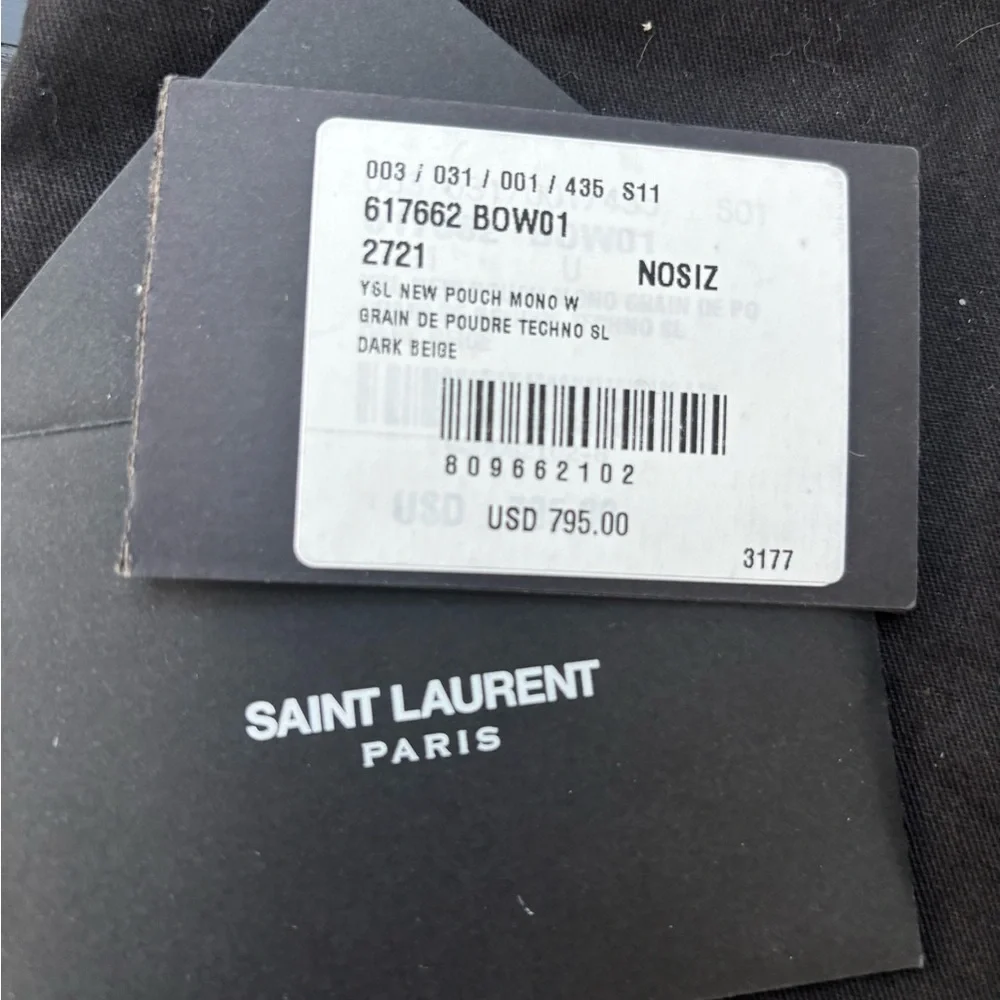 YSL Saint Laurent Dark Beige Grain de Poudre Leather Clutch Wristlet $850 - Picture 12 of 13